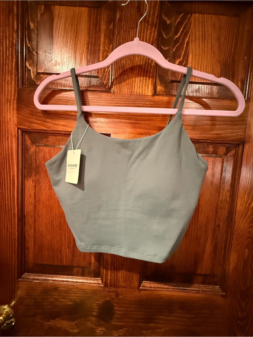 Lemedy Olive Cropped Tank Top with Slim Straps